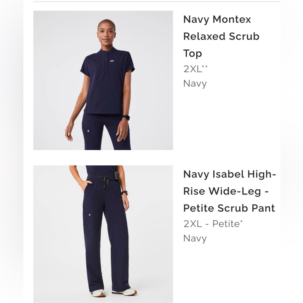 Figs Womenβs Mock Neck Scrub Top and straight leg pantsβ Navy Blue XXL